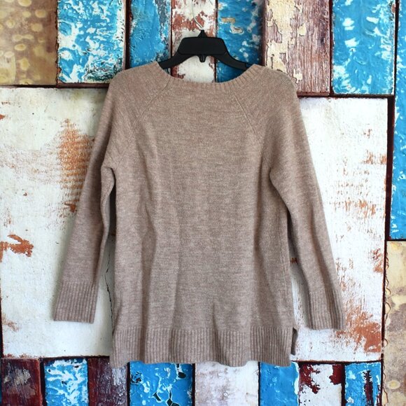 Women's Lauren Conrad Sweater Long Sleeve Heart MEDIUM Taupe Cream - Picture 7 of 13